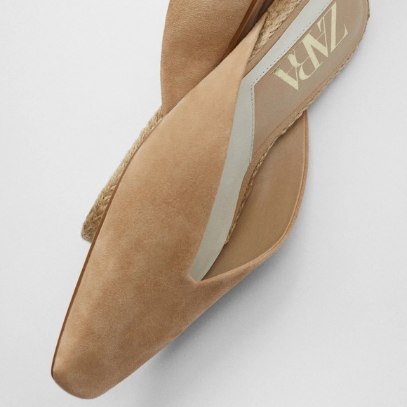 NEW Zara Jute Sole Flat Suede Mules - Picture 6 of 9